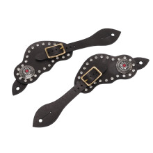 Leder-Besatz mit Strass für Pferdesporn, Schwarz, 25 cm