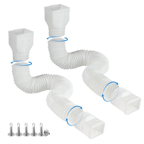 2 Pack White Flexible Downspout Extender Adjustable Rain Gutter Extension 21 to 68 Inches