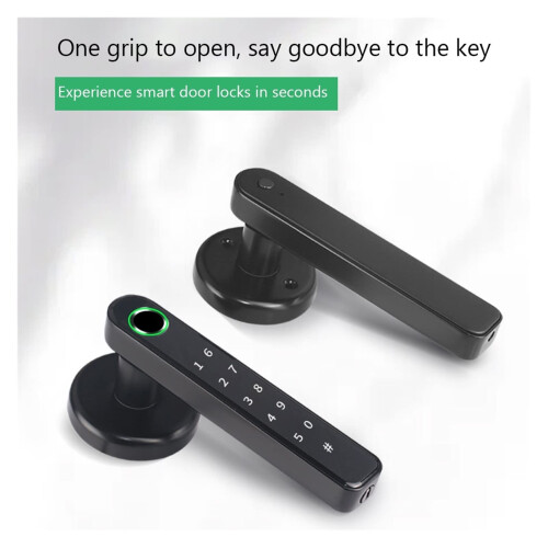 Smart Door Lock with Biometric Fingerprint Access, Keypad Keyless Entry, Silver Electronic Handle 1
