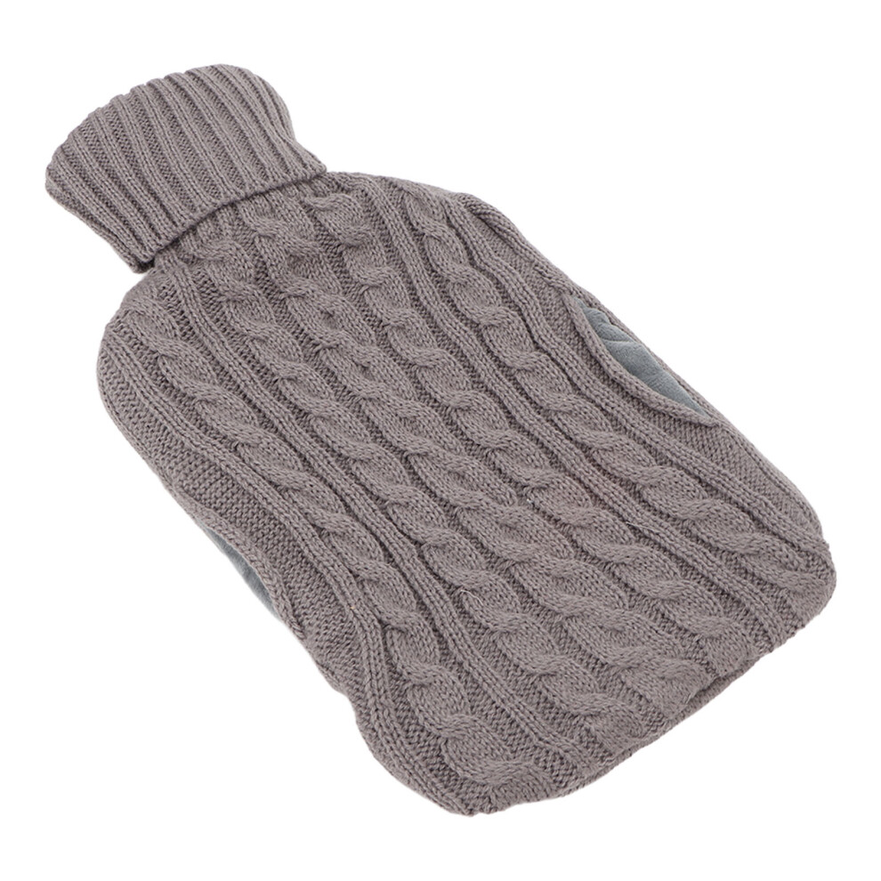 Grey 2L Hot Water Bottle With Knitted Cover For Pain Relief & Warmth