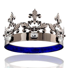 Men's King Crown Black with White Stones Vintage Baroque Groom Crown with Austrian Crystals