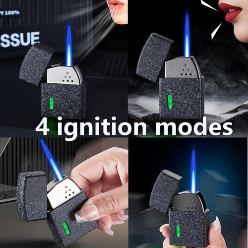 Butane Torch Lighter Silver Windproof Direct Flame with Adjustable Visible Flame and 4 Ignition Modes for Camping 2