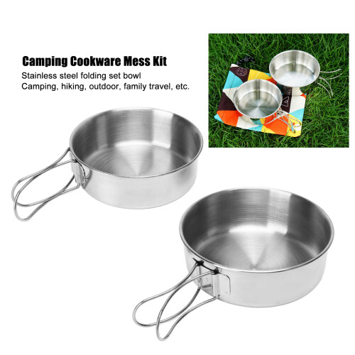 Portable Stainless Steel Camping Bowl with Foldable Handle, 450ml 2