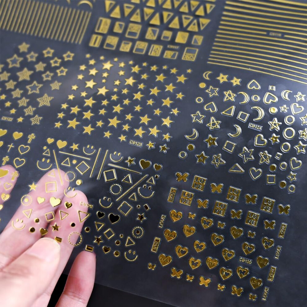 30 Sheets 3D Gold Nail Art Stickers SelfAdhesive Metallic Line and Star Decals for DIY Manicure