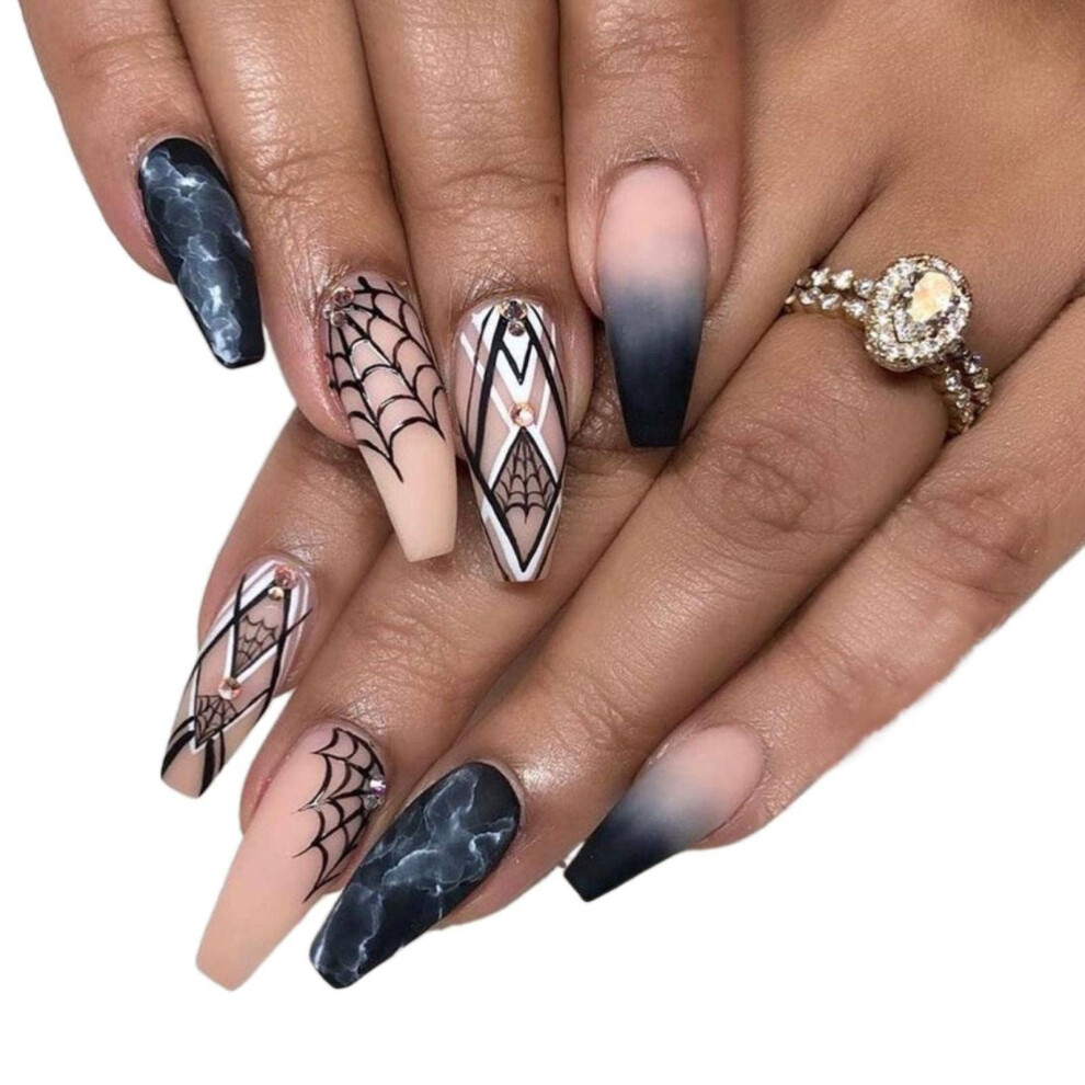 Halloween Fake Nails with Waterproof Nail Stickers, Precision Fit, Reusable, Long Wear Design