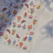 Self Adhesive Floral Nail Art Stickers 5D Embossed Flower Decals Summer Bouquet Manicure Decor