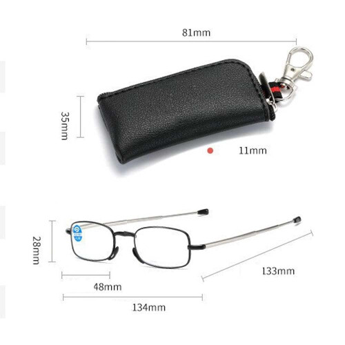 Folding Reading Glasses with Keychain, Blue Light Blocking +2.00 Metal Frame Black with Bag 1