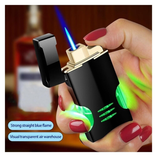 Windproof Butane Lighter with Adjustable Flame, Visible Fuel Window, Refillable Metal Design for Camping 1