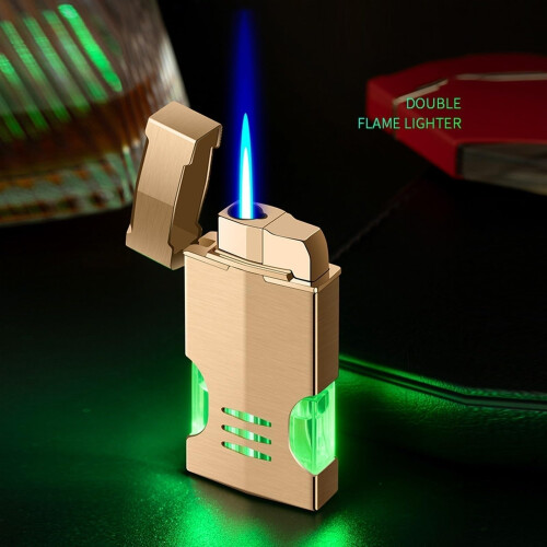 Windproof Butane Lighter with Adjustable Flame, Visible Fuel Window, Refillable Metal Design for Camping 2