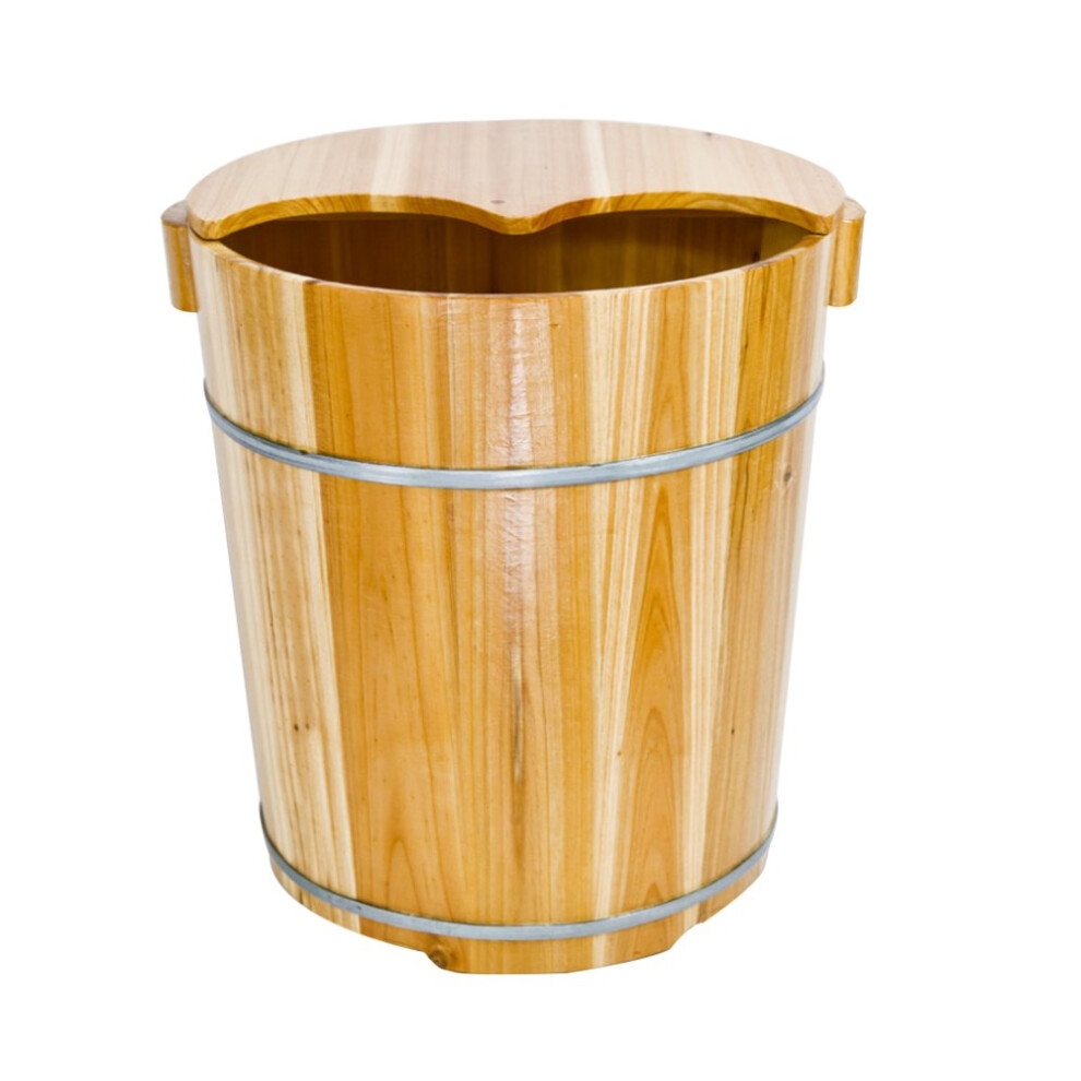 Large Wooden Foot Spa Tub with Heat Retention and Deep Soaking Capacity, 40cm Fir Wood Basin