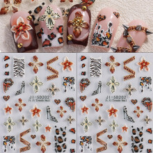 2 Sheets Leopard and Floral Nail Art Stickers, 3D Embossed Waterproof Nail Decals for DIY Manicure
