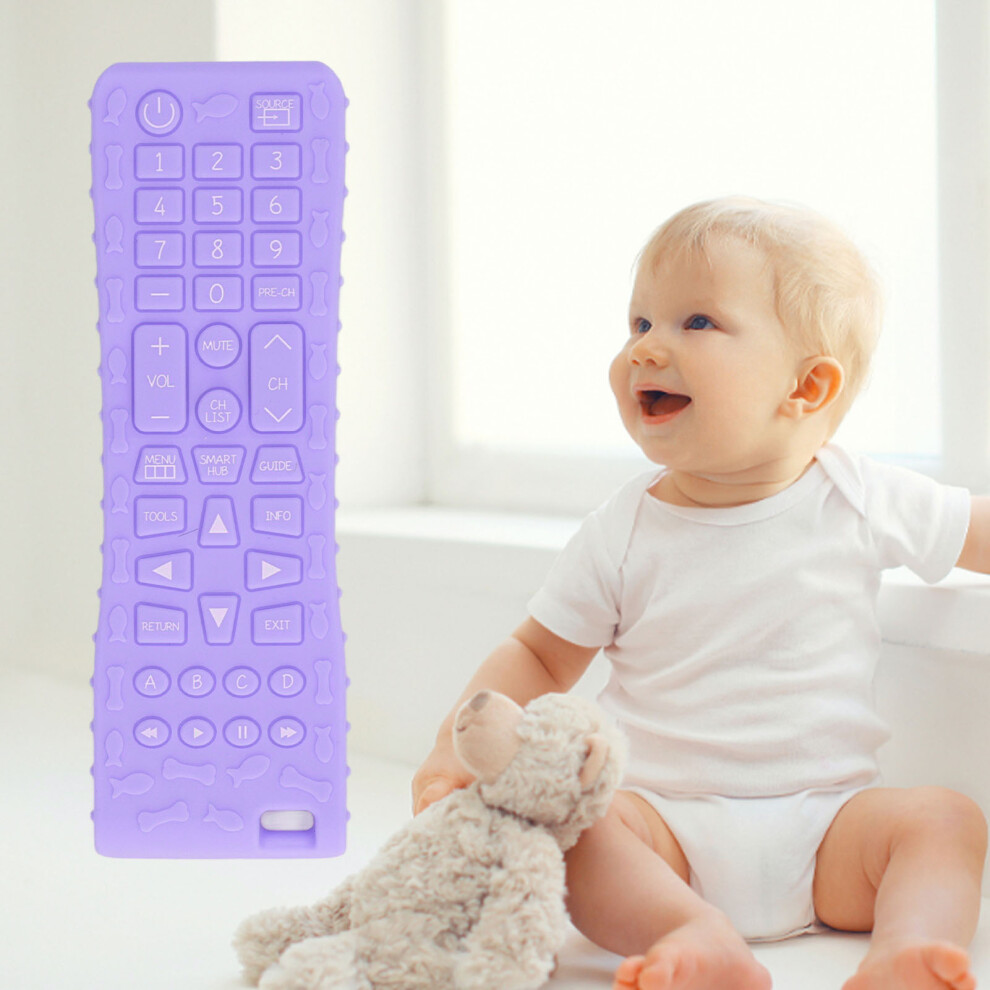 Baby Tv Remote Shape Silicone Teething Toy 37 Keys 14.2X4.5cm Purple