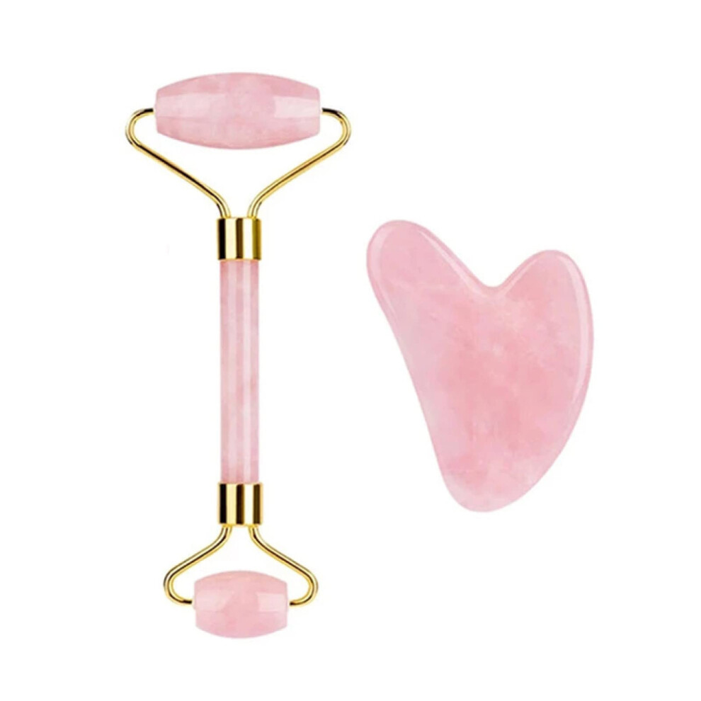 Jade Roller and Gua Sha Set with DualSize Heads, Cooling Stone Therapy, Reduce Puffiness