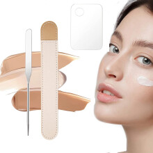 Makeup Spatula Set with Leather Case, 3Piece Foundation Mixing Spatulas for Hygienic Cosmetic Blending