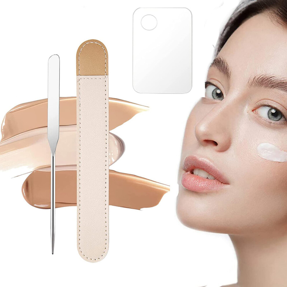 Makeup Spatula Set with Leather Case, 3Piece Foundation Mixing Spatulas for Hygienic Cosmetic Blending