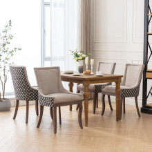 (Beige) Bewley Set of 4 Modern Upholstered Dining Chairs with Oak Wood Legs