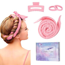 Heatless Hair Curlers Velvet No Heat Curling Headband Soft Sleep Overnight Gentle Styling Pink