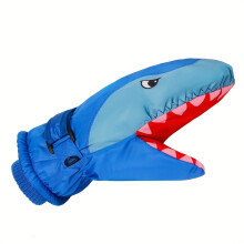 (Blue, Size L) Kinder-Skihandschuhe mit Hai-Design – hochwertige, winddichte Thermo-Handschuhe für kaltes Wetter – verstellbarer Riemen für