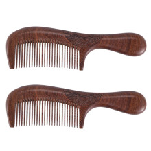 2X Unisex Sandalwood Comb Women Men Home Travel Wood Anti-Static Fine-Tooth Comb Wooden Handles Hair Comb