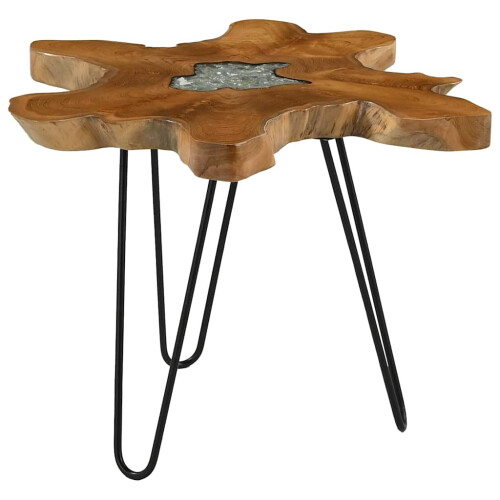 VidaXL vidaXL Solid Teak Wood Coffee Table Handmade Transparent Polyresin End Table 1