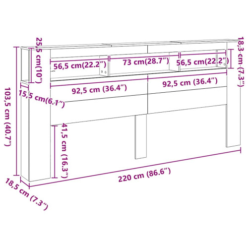 VidaXL (old wood) vidaXL LED Headboard Bed Header Bedroom Storage Bed Headboard Engineered Wood 2