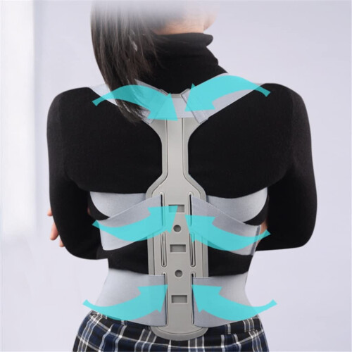 Adjustable Back Posture Corrector with Ergonomic Triple Support for Men and Women, Gray Large 1