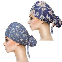 2 Pack Scrub Cap with Buttons and Sweatband, Cotton Ponytail Tieback Medical Surgical Hat for Long Hair