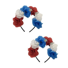 Patriotic Headband Set with USA Flag Roses – Fourth of July Flower Crown for Women and Girls