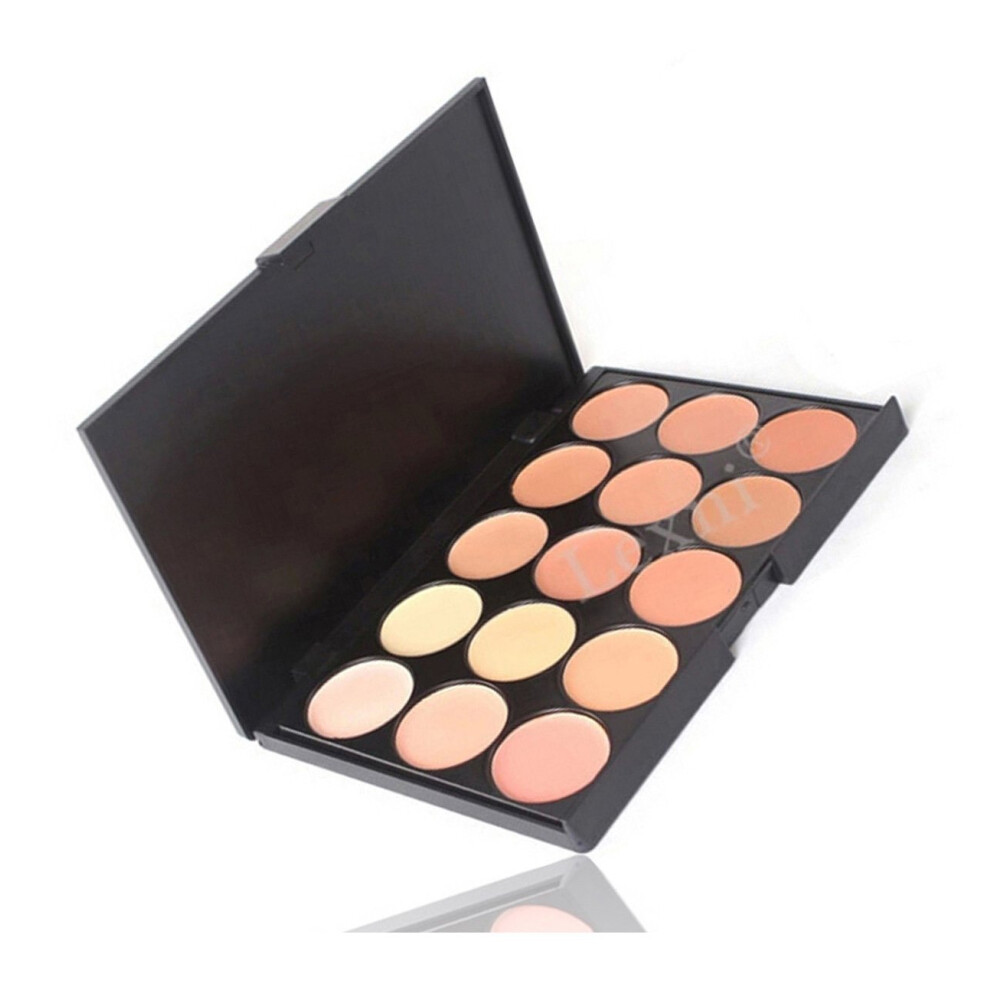 Cream 15 Color Concealer And Contour Palette With Highlighter And Contour Brush For Makeup