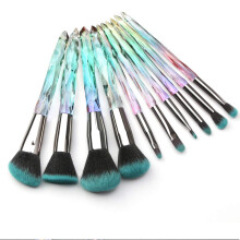 10 Pcs Professional Makeup Brush Set with Soft Bristles Emerald Handle for Eyes and Face