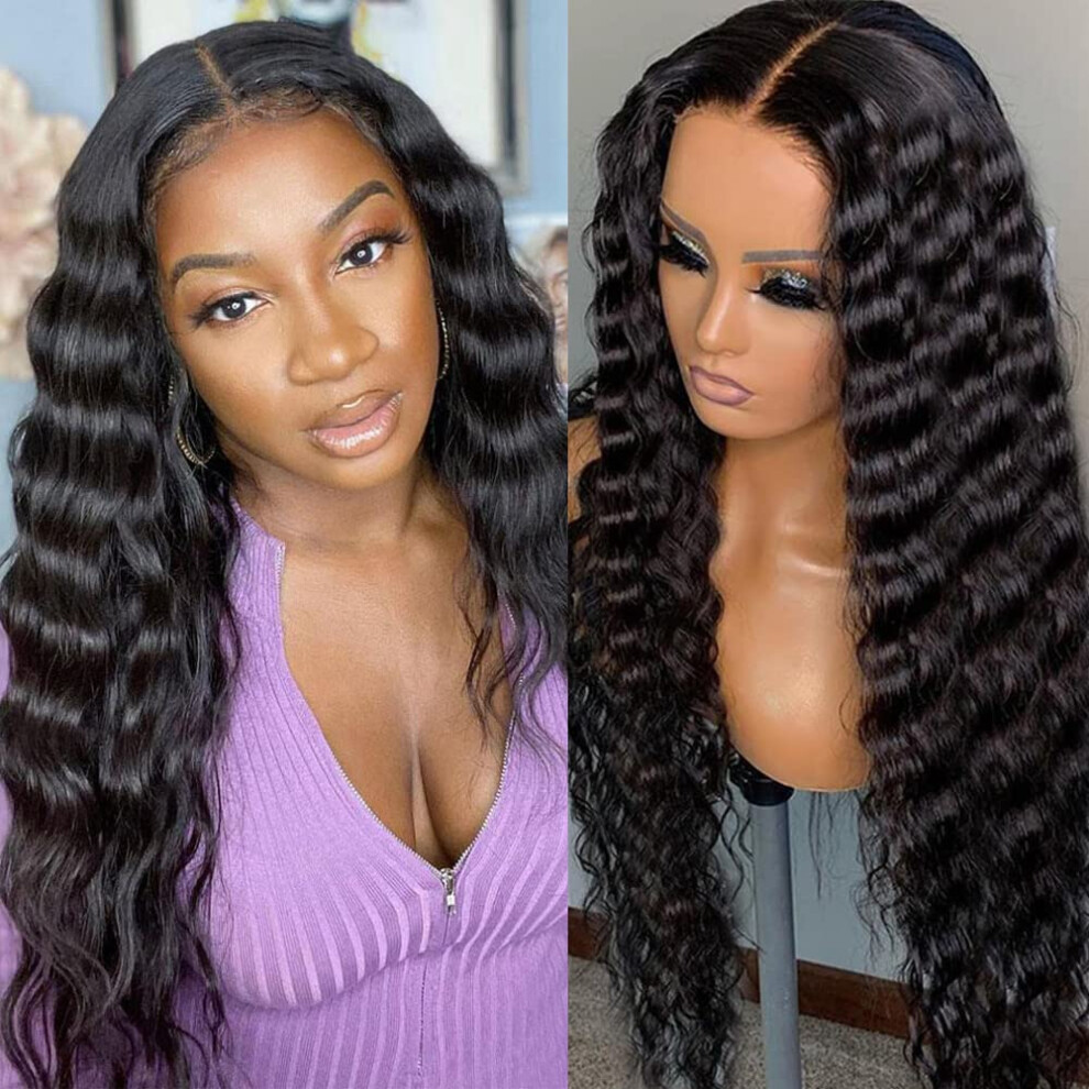 Unisex Black Deep Wave Hd Lace Front Wig 13X6x1 Transparent Brazilian Virgin Human Hair Pre Plucked For Women 22 Inch