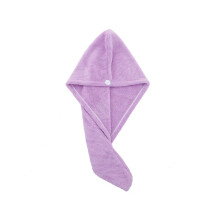 Purple Microfiber Hair Drying Towel with Button Closure for Fast Absorption and Frizz Reduction