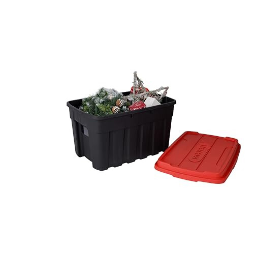Keter Keter Tuff Box 3x 140L Storage Boxes with Lid, Durable, Water Resistant, Large Capacity, Stackable, Black/Red 2