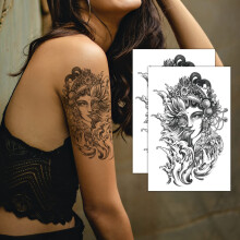 Japanese Geisha Hannya Mask Temporary Sleeve Tattoos, Waterproof Long Lasting Fake Arm Body Art