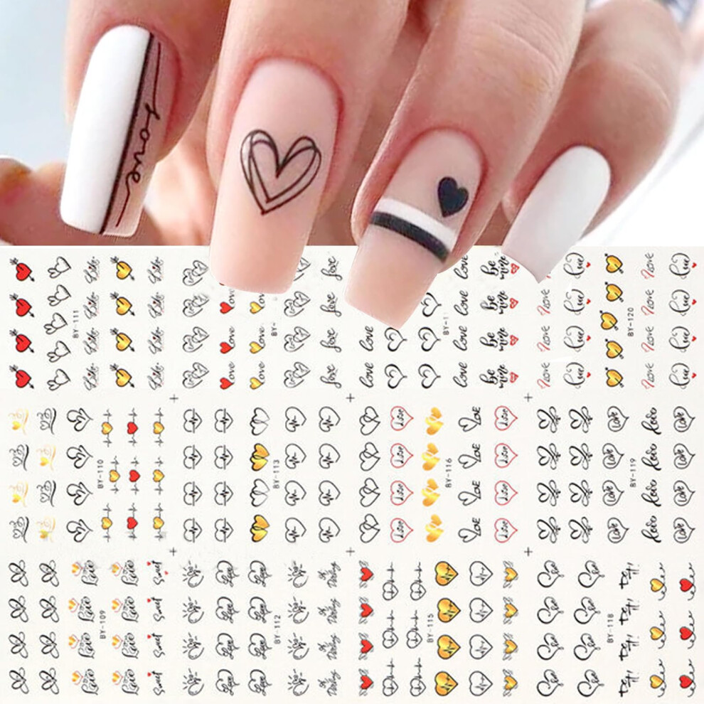 12 Sheets Valentine's Day Heart Nail Art Stickers Decals for Acrylic Nails Women Girls