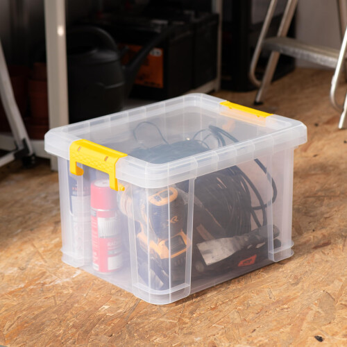 Strata Strata Stack Master Storage Box 35 Litre Durable Plastic Design Stackable & Lockable handle in yellow, Ideal for Home & Office Organization 31 H x 2