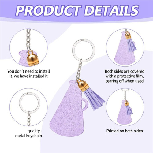48PCS Acrylic Keychain Blanks, Acrylic Cheer Megaphone Key Chains with Tassel, Clear Blank Keychains Kit 1