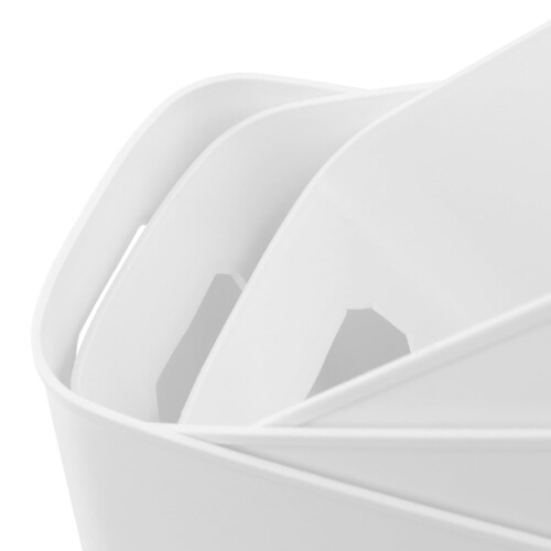 PINGEUI 10 Pack White Plastic Storage Basket with Handle, Narrow Cupboard Storage Boxes, Rectangular Organiser Boxes for Bathroom kitchen Office, 28 x 2