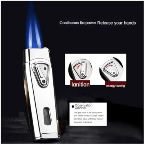 Butane Torch Lighter Windproof Double Jet Flame, Refillable Adjustable, Fuel Window, Black 1
