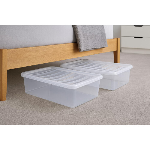 Muddy Hands Pack of 2 - Clear Plastic Under Bed Storage Boxes with Lids - 32 Litre Capacity - Stackable & Durable Container for Clothes, Shoes, 2
