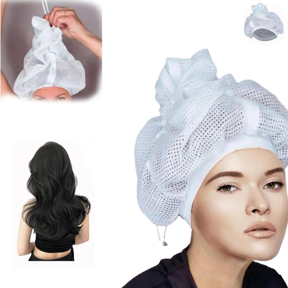 Unisex Curly Hair Drying Cap Set With Satin Lining, Adjustable Net Plopping Bonnet For Frizz Control