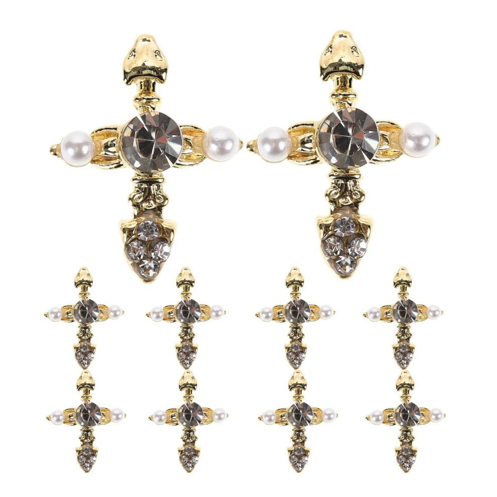 10pcs Metal Cross Nail Charms with Rhinestones for Gothic Punk Acrylic Nail Art Decorations