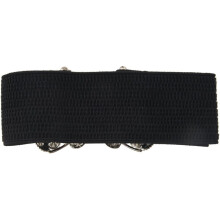2X Women Rhinestones Accent Butterfly Hook Buckle Black Elastic Cinch Waist Belt