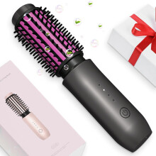 Cordless Hair Curling Iron and Straightener Brush 3in1 Rechargeable Travel Styling Tool Night Purple