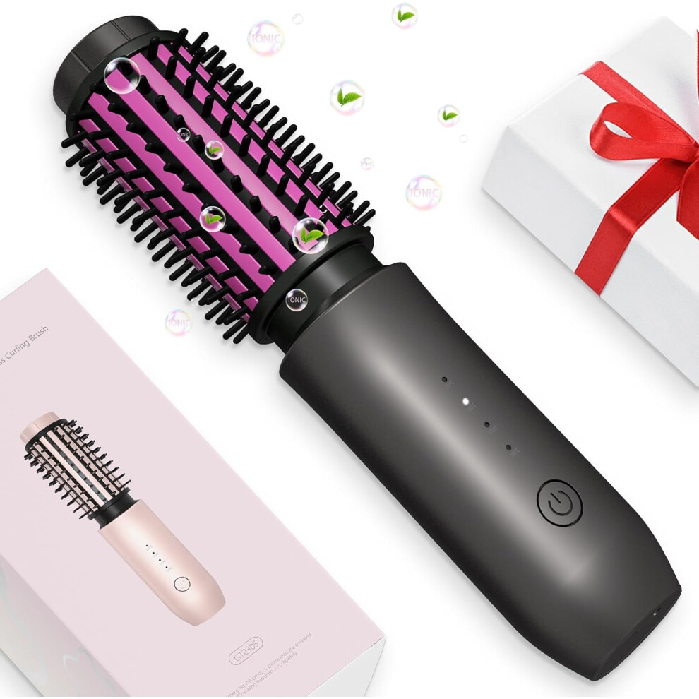 Purple Cordless Hair Curling Iron And Straightener Brush 3In1 Rechargeable Travel Styling Tool Night