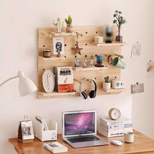 Solid Wood Pegboard Wall Organizer for Home Office Garage 40 x 60 cm 2