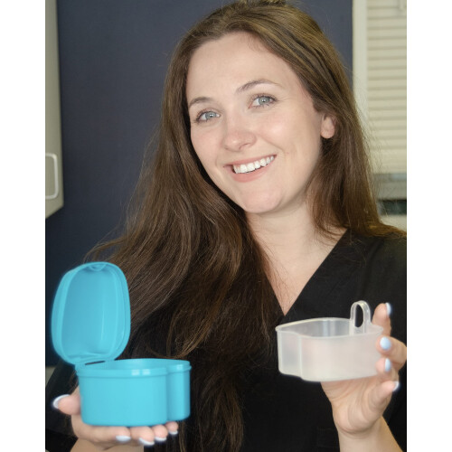 Denture Bath Box with Strainer Basket for Dentures, Retainers and Mouthguards, Teal 1