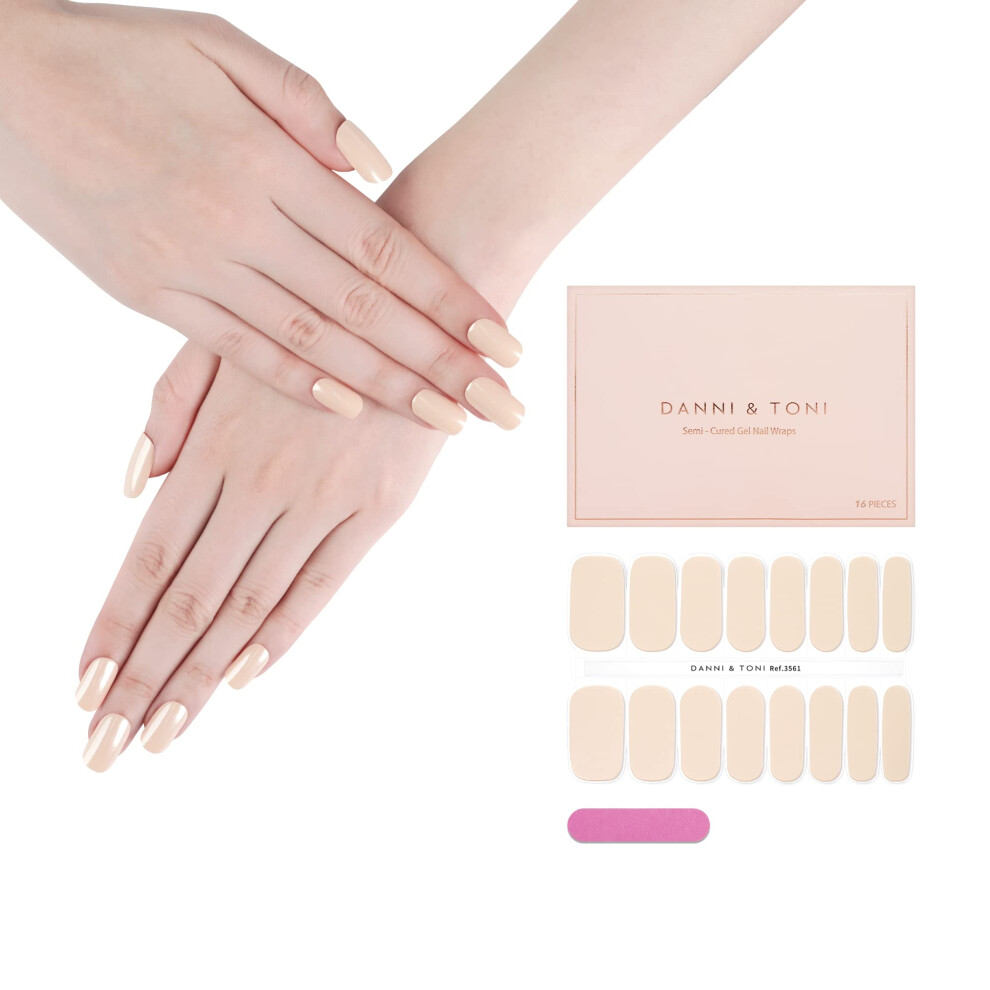 Cream Semi Cured Gel Nail Strips Nude Apsara Thin Uv Cure Stickers Longlasting 16Pcs