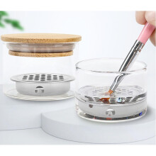 Nail Brush Cleaning Cup with Lid, Stainless Steel Mesh, Quick Debris Removal for Nail Art Tools