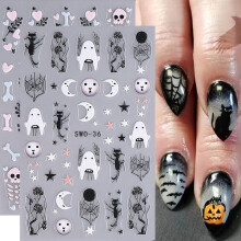 Halloween Nail Art Stickers 3D SelfAdhesive Gothic Skull Ghost Rhinestone Decals for Manicure
